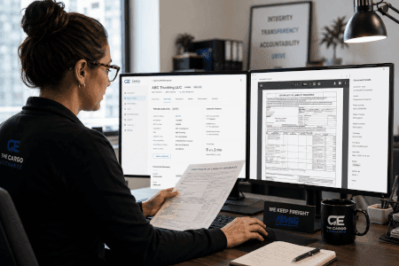 Compliance analyst verifying carrier authority and insurance documents